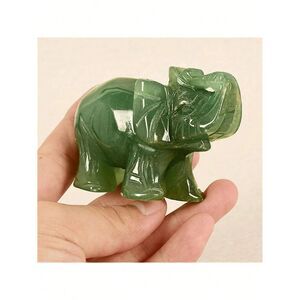 Lucky Elephant Green Jade Trunk Up Glass Figure Chakra Decor Fortune Ornamnt New